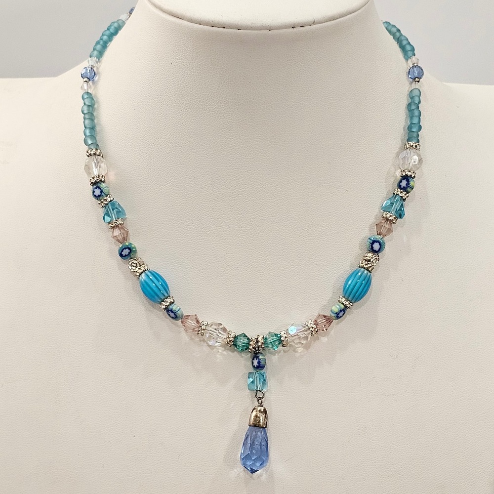 Vintage You and I Multicolor Glass Crystal Beaded Necklace Millefiori adjustable
